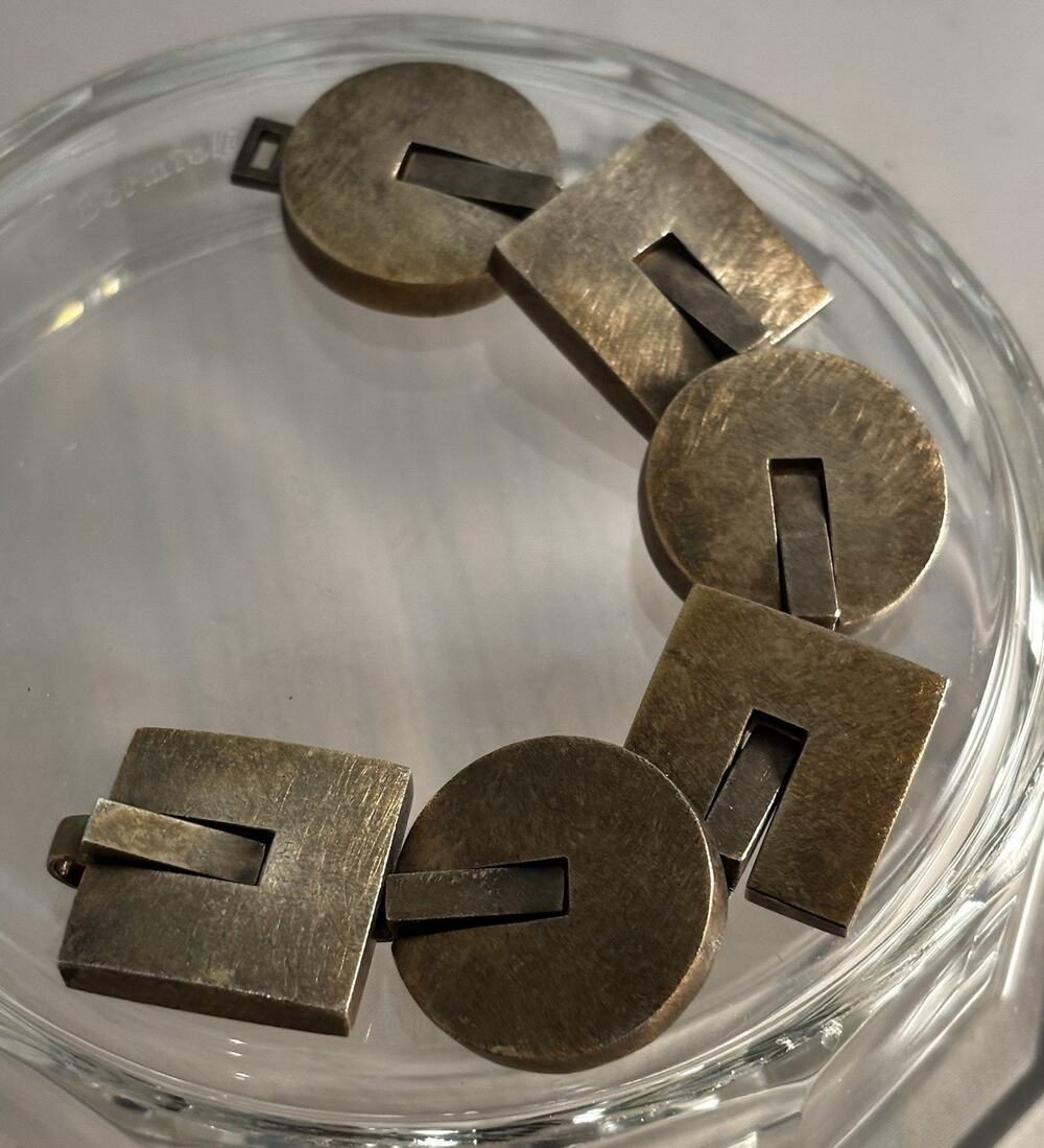 Vintage SANDRA ENTERLINE “Vermeil” Geometric Modernist Link 7” BRACELET 93.14g